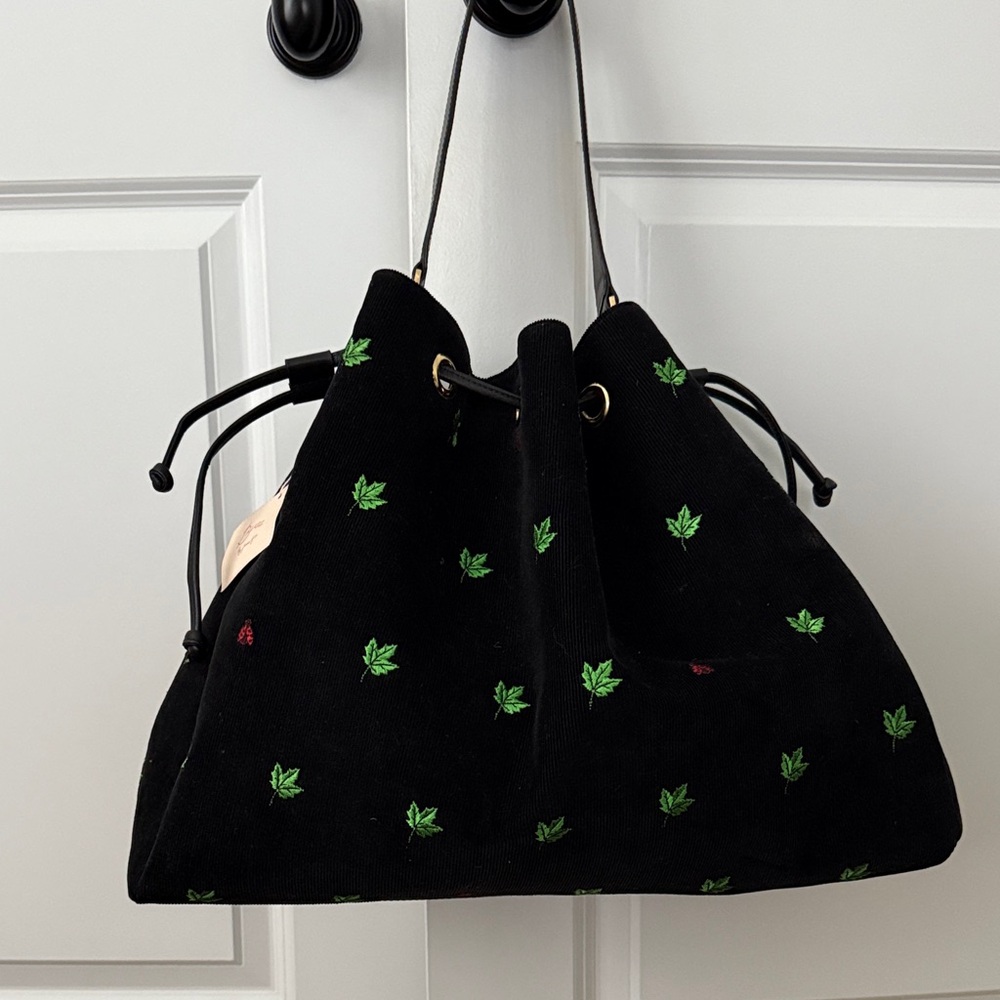 Buzz by Jane Fox vintage Black and Green Leaf black cord Women's Bag